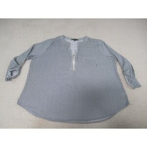 Always Indigo Shirt Womens 3XL Blue White Striped Long Sleeve Casual Blouse‎ Top